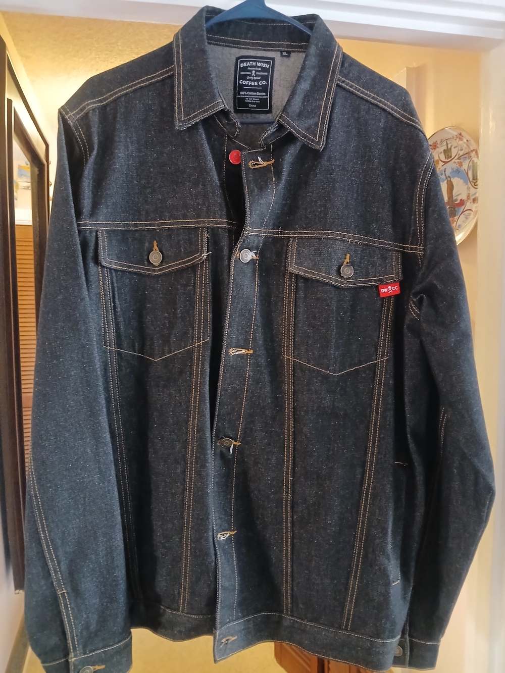 DEATH WISH COFFEE CO - Mens Dark Black Denim Jacket Skull Cossbones XL New